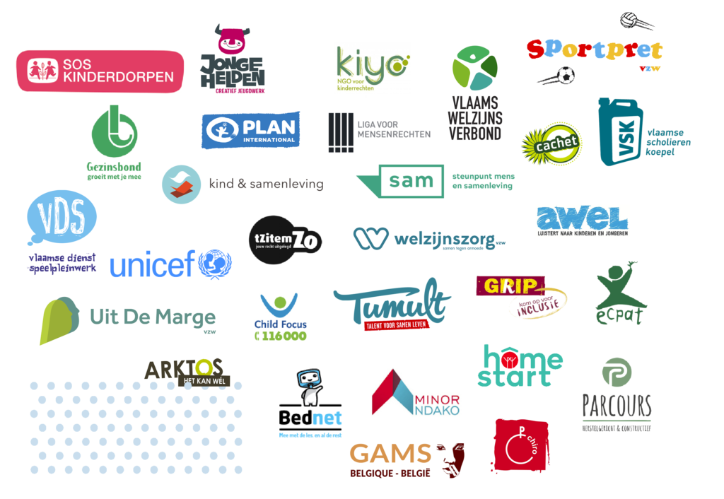 Logo's van alle lidorganisaties de Kinderrechtencoalitie